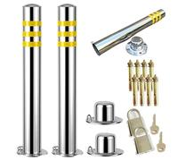 Stainless Steel Security Posts for Driveways, Pack of 1/2 Security Post, Easy Installation, Barrier Reflective Tape Parking Posts Bollards 2pcs 650mm