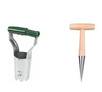 Stainless Steel Seeder Excavator Horticultural Wood Handle Hole Drilling Seedling Transplanting Flower Planting Planter(2 PCS)