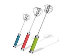 Stainless Steel Semi-Automatic Egg Whisk - 3PCS Hand Push Rotary Whisk Blender (3 Colors)