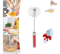 Stainless Steel Semi Automatic Whisk, Batidor Semiautomático De Acero inoxidable, Easy Whisk Hand Push Rotary Whisk Blender (Pink, 10 inches)