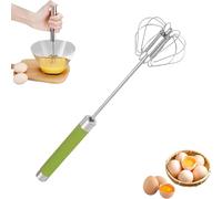 Stainless Steel Semi-Automatic Whisk, Kitchen Egg Beater Whisk, Hand Mixer, Egg Scrambler Push Whisks for Cooking, Hand Whisks for Baking Making Cream Beating and Stirring (Green, 10inch)