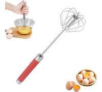 Stainless Steel Semi-Automatic Whisk, Kitchen Egg Beater Whisk, Hand Mixer, Egg Scrambler Push Whisks for Cooking, Hand Whisks for Baking Making Cream Beating and Stirring (Red, 10inch)