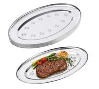 Stainless Steel Serving Platters, 10PCS, Raised Rim and Dishwasher Safety | Large Oval Serving Tray, 13.4x8.3 inch, for Steaming Fish, Dessert, Meat, Sushi, Appetizer, Dinner Trays