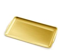 Stainless Steel Serving Tray, 15.7 x 9.4In Rectangle Gold Serving Platter with Handle, Decorative Coffee Table Plate, Ottoman Dish (Gold)