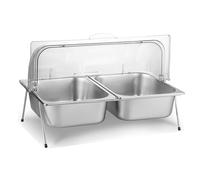 Stainless Steel Serving Tray with Clear Roll Cover Buffet Condiment Dispenser Food Display Container Salad Bar Pan (10 cm 2 Grid) Perfect for Catering & Events