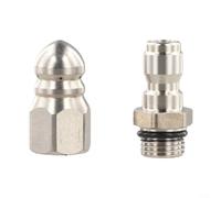 Stainless Steel Sewer Nozzle with Quick Connect, 5000 PSI High Pressure Water Jetting Tip for Drain Pipe Cleaning, Front and 6 Rear Holes for Grease Sand Hair