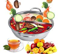 Stainless Steel Shabu Hot Pot, Divided Hot Pot Pan Hollow Handle for Induction Cooker Gas Furnace Electric Furnace Ceramic Hob (32cm)