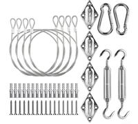 Stainless Steel Shade Sail Hardware Kit 44 Pieces Including Turnbuckles Snap Hooks And 1.5m Wire Ropes For Triangular Rectangular Sun Shade Sails Garden Patio Outdoor Canopy Fixing Set Silver Tone