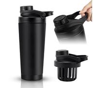 Stainless Steel Shaker, Protein Shaker, Black, 750 ml, Double-Walled Stainless Steel Vacuum Insulated Blender Bottle with Strainer, BPA Free
