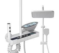 Stainless Steel Shower Column Set with ABS Shower Head, 20x30cm Digital Display, Adjustable Height 80-120cm, F+ Mood Light, Modern Bathroom Shower System