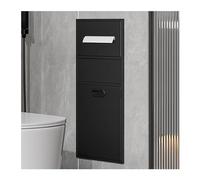 Stainless Steel Shower Embedded Waterproof Shower Shelf Wet Room Alcove Recessed Toilet Paper Shampoo Toiletries Trash Can Storage Rack Bathroom Shelves Black-a-11.81x25.59x5.51in