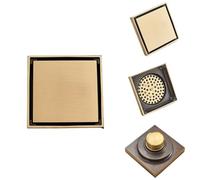 Stainless Steel Shower Floor Drain Shower Drain Bathroom Floor Drain Tile Insert Square Anti-odor Floor 10X10cm Brass Drain (Gold)