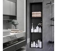 Stainless Steel Shower Modern Wall Shelf Storage for Bathroom No Tiles Needed Black 90x28cm Waterproof Design Easy Installation Sleek Embedded Shower Organizer