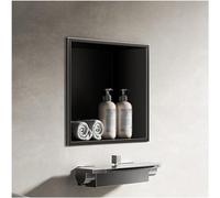 Stainless Steel Shower Niche, Water Proof Recessed Alcove with Led Light, Rectangle Box for Bathroom Cabinets Bookshelves Storage Black 320x320x125mm