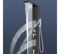 Stainless Steel Shower Panel,5 in 1 Function Column,Manually Controlled Thermostatic Shower Panel Column Tower with Waterfall Rainfall Shower, Massage Jets, Hand Shower, Tub Spout