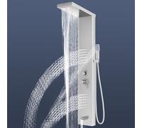 Stainless Steel Shower Panel,5 in 1 Function Column,Manually Controlled Thermostatic Shower Panel Column Tower with Waterfall Rainfall Shower, Massage Jets, Hand Shower, Tub Spout