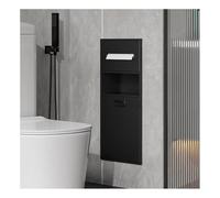 Stainless Steel Shower - Recessed Wall Sto nizer with Trash Shelf, Double-Layer Veal Design for Bathroom - Modern Black, 30x65x14cm