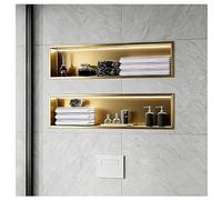 Stainless Steel Shower Wall Shelf with LED Light - Waterproof No Tile Needed Horizontal Design for Bathroom Storage (920x320x125mm) - 1pc