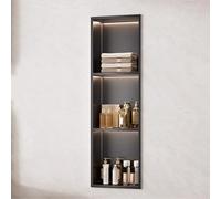 Stainless Steel Shower with LED Light, Black, 3-Tier Design, Recessed Wall Sto, Tile-Free, Multi-Room nizer, Perfect for Modern Bathrooms