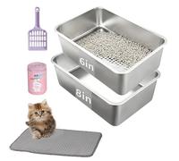 Stainless Steel Sifting Cat Litter Box - 23.6“x15.7"x6" XL Metal High Sided Open Top Cat Pan Sifting Non Stick Surface Litterbox Odor Control Non-Clumping with Scoop Litter Mat Trash Bag