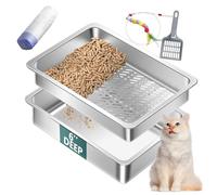 Stainless Steel Sifting Cat Litter Box for Pine Pellets, XL Extra Large Metal Cat Litter Box Sifter Pan with Litter Scoop, Low Dust, Odor Control, Easy Cleaning