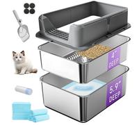 Stainless Steel Sifting Litter Box for Pine Pellets | 17.4"x13.2"x10" Sifting Cat Litter Box with Sifter, High Side for Small Cats, Anti-Leakage, Odor Control