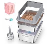 Stainless Steel Sifting Litter Box, for Pine Wood Pellet Cat Litter, XXL Metal Cat Litter Boxs with Lid, 23.6''X15.7''X14'' High-Sided Litter Box,Leak-Proof,Easy to Clean, with Scoop, Urine Pad, Liner