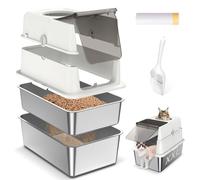 Stainless Steel Sifting Litter Box with Lid, 23.6"L x 15.7"W x 19.44"H Fully Enclosed Multi-Purpose Metal Sifting Cat Litter Box for Pine Pellets, Anti-Leakage, Easy Clean for Big Cats and Multi-Cats