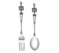 Stainless Steel Silverware Set, 2Pcs Skull Silverware Set, Stainless Steel Halloween Dinnerware Include Fork & Spoon, Silver Gothic for Home Party Restaurant