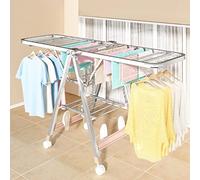 Stainless Steel Simple Clothes Drying Rack,with Shoe Support + Windproof Hole,Clothes Drying Rack For Laundry Foldable,Wing-Shaped Folding Clothes Pole Balcony