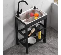 Stainless Steel Single Basin Kitchen Sink with Hot/Cold Faucet Freestanding Outdoor Commercial Hand Wash Sink for Garage Catering Restaurant Laundry Workshop