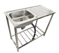 Stainless-Steel Single Bowl Commercial Restaurant Kitchen Sink Set with Drainboard, Prep & Utility Washing Hand Basin Storage Shelves Indoor Outdoor