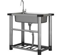 Stainless-Steel Single Bowl, Freestanding Kitchen Sink With Tap Drain Hose,Restaurant Kitchen Sink Laundry Tub for Indoor Outdoor