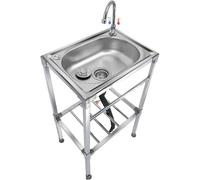 Stainless Steel Single Bowl Freestanding Utility Sink 42x37x83cm Multifunctional Mobile Portable Outdoor Camping Garden Sink for Restaurant/Bar/Garage/Laundry/Utility Room