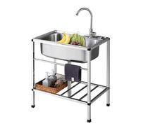 Stainless Steel Single Bowl Freestanding Utility Sink Outdoor Camping Garden Sink for Washing