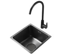 Stainless Steel Single Bowl Kitchen Bar Sink with Faucet Topmount/Undermount Compact Small Square Sink for Prep, Washing and Dish Cleaning(39X39X19cm)