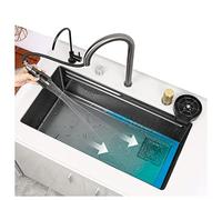 Stainless Steel Single Bowl Kitchen & Bar Sink with Pull Down Faucet A2 75 * 46cm Modern Flying Rain Waterfall Design & Slish for Home & Restaurant Use