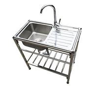 Stainless Steel Single Bowl Sink,Commercial Restaurant Kitchen Utility Sinks with Faucet,Portable Camping Big Sink Station,Outdoor Garden Laundry Room Sinkcet,Portable Sink for Washing Hands(Single co
