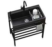Stainless Steel Single Bowl Utility Sink Free Standing Commercial Restaurant Outdoor Sink with Tap for Garage Restaurant Kitchen Laundry Room Outdoor