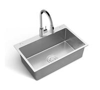 Stainless Steel Sink 1 Bowl, Built-in Sink, Rectangular Single Bowl Sink, Kitchen Sink with Basket Strainer, Sink for Undermount and Flushmount Intallation (68x45cm)