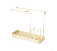 Stainless Steel Sink Caddy, 25x21.4x9.5cm, Kitchen Storage Rack with High Brush Holder, Rustproof Draining Basket for Sponges and Towels, Organized Countertop Solution for Home Cleaning(Cream)