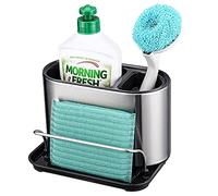 Stainless Steel Sink Caddy, Trendy Kitchen Sink Organizer for Countertop, Sponge Holder & Brush Dish Holder with Drain Tray