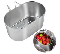 Stainless Steel Sink Drain Strainer Basket, 7.7 * 4.7 * 3.7 Inch Multifunction Hanging Oval Suction Cup Sink Strainer, Metal Sink Food Catcher for Kitchen Waste Filter or Wash Vegetables Fruits (1)