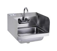 Stainless Steel Sink for Washing with Faucet and Side Splash NSF, Commercial Wall Mount Hand Basin for Restaurant, Kitchen and Home, 17 x 15 Inches