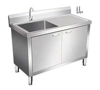 Stainless Steel Sink, H80cm Left/Right Workbench with Sinks, Heavy-Duty Kitchen Sink Cabinet,Splash Guard Back Panel, Adjustable Feet, Assembly Required, Dining Room, Balcony, Laundry Room, Garage.