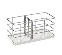 Stainless Steel Sink Organiser with Tray Drainer, Sponge Brush Soap Holder Rack Adjustable Spacer Auto Overflow Bathroom Kitchen Tidy Holder, No Drilling Accessory