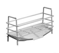 Stainless Steel Sink Organizer Featuring Multi-Item Capacity for Soap Dispenser Sponge Scrubber and Stopper with Drain-Enhancing Tilt