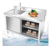 Stainless Steel Sink Unit, Sink Cabinet, With Sink And Faucet, Outdoor Sink, Freestanding Mobile Cabinet Door, With Base Cabinet, Sink, Utility Sink, Kitchen Sink, For Outside Workshop Kitchen(120x60c