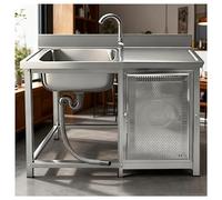 Stainless Steel Sink with Countertop Shelf Splash Guard Single Bowl Design Kitchen Sinks H75cm (29.5") Deepened Basin Odor-Proofing Device Reinforced Beam(Right Platform-35.4x19.7x29.5)