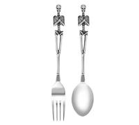 Stainless Steel Skeleton Skull Spoon and Fork Flatware Tableware Design Modern Look Great Gifts for Halloween Easter and Christmas, Dishwasher Safe (Spoon+Fork)
